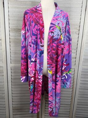 ATTITUDES (by Renee) Como Jersey Lounge Duster Psychedelic Graphic Print-3XP